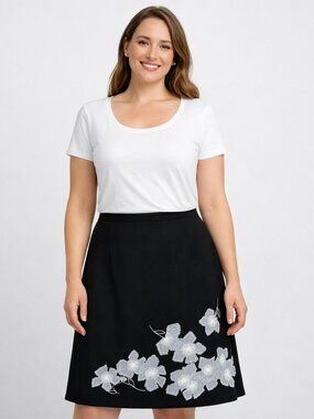 Vintage Floral Lace Applique Black A-Line Skirt  Romantic Goth Quiet Luxury 10
